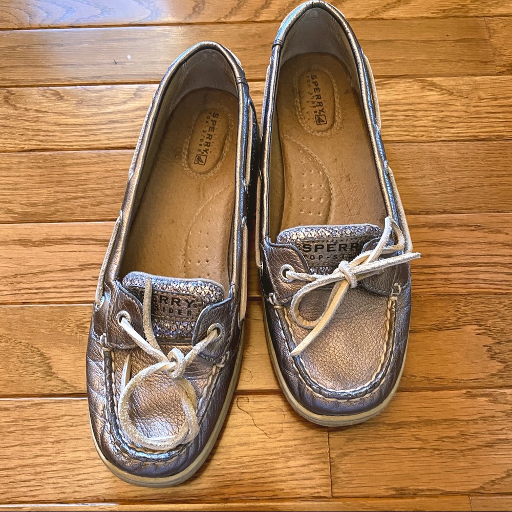 Sperry Top Sider Silver Deck Shoes size:8